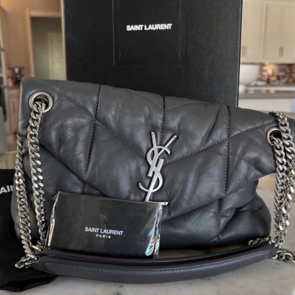 Yves Saint Laurent Small Puffer Bag - Quilted Lambskin, Storm Gray - Picture 5 of 12